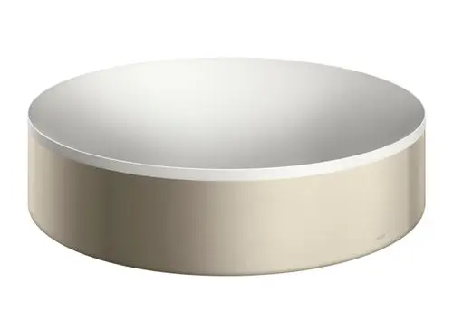 Runder Aufsatzwaschtisch in gebürstetem Nickel mit glatter, reflektierender Oberfläche. Design von AXOR ohne Hahnloch und Überlauf.